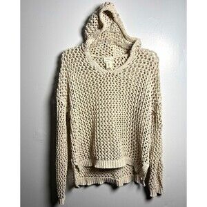 Artelier Nicole Miller Women’s L Beige Open-Knit Hooded Pullover Sweater